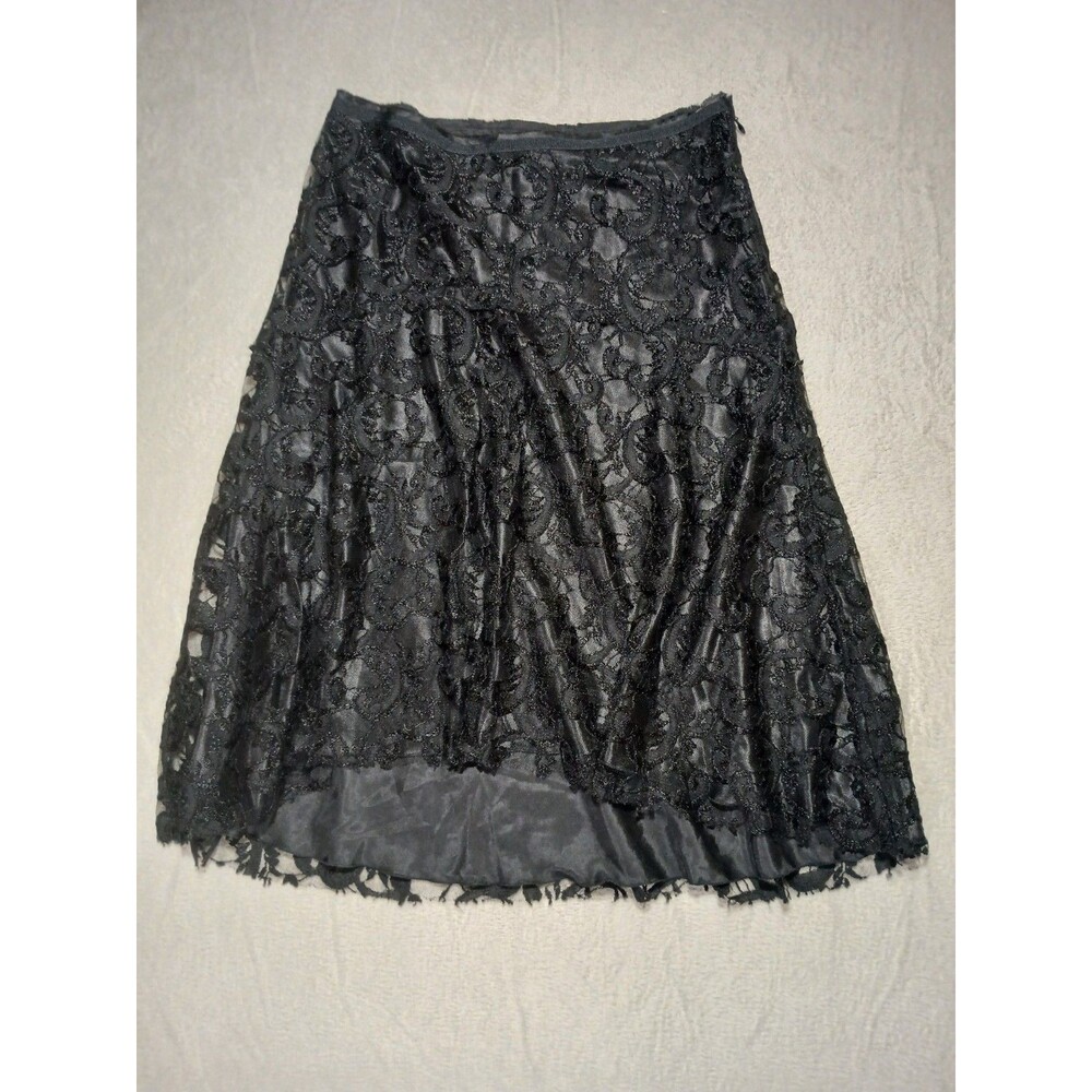 White House Black Market Women's 10 Black Lace Skirt A-Line Hi Low Zip Closure